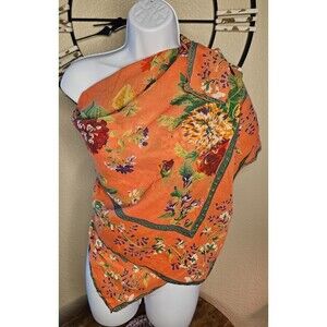Apostrophe Vibrant Floral Print Square Wrap Scarf Table Overlay Semi Sheer 42x42